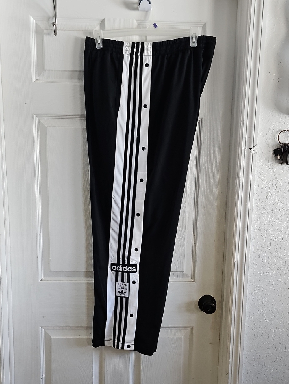 adidas Black Track Pants with White Snap Stripe